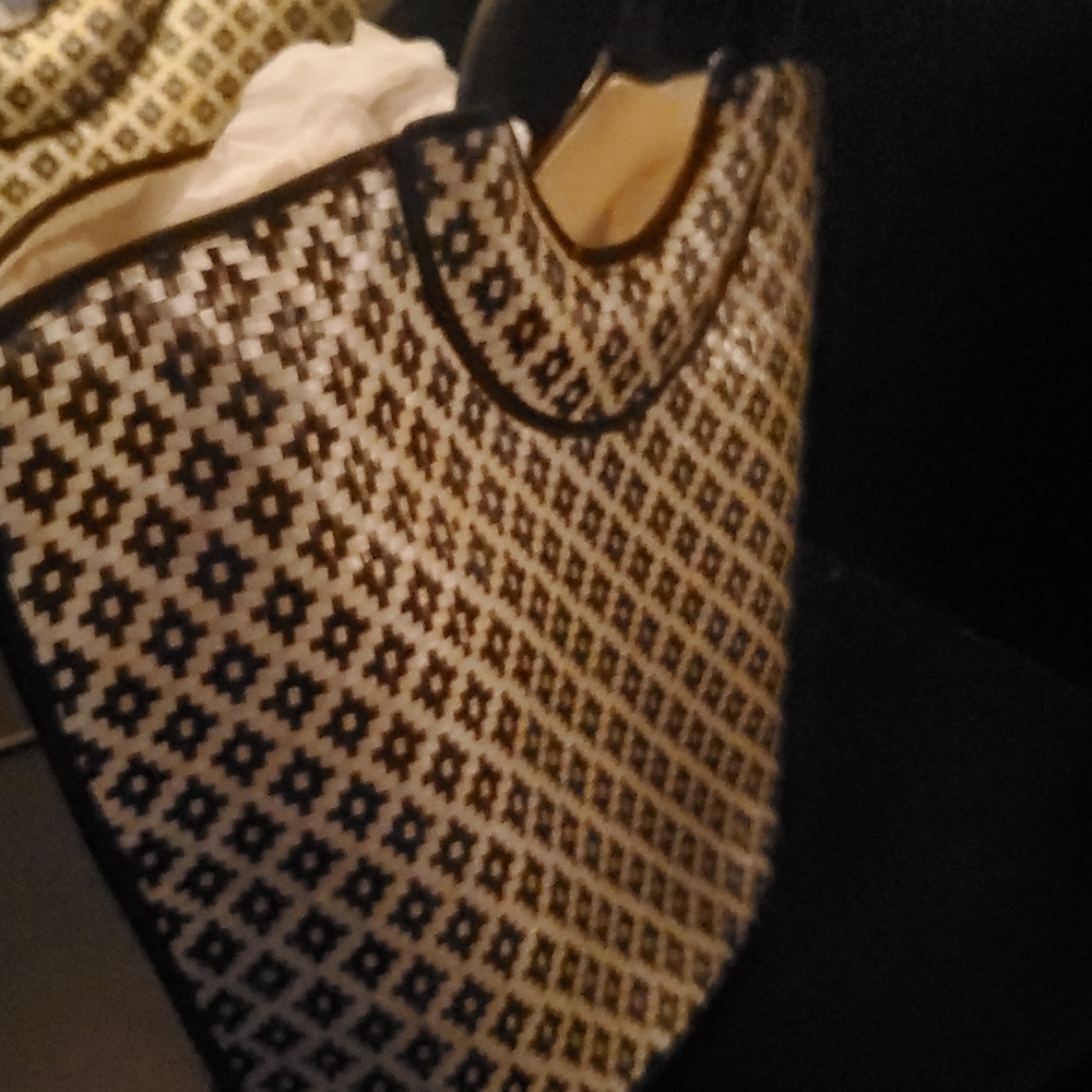 Black and White Woven Tote Bag Large Shoulder Summer Beach Bag